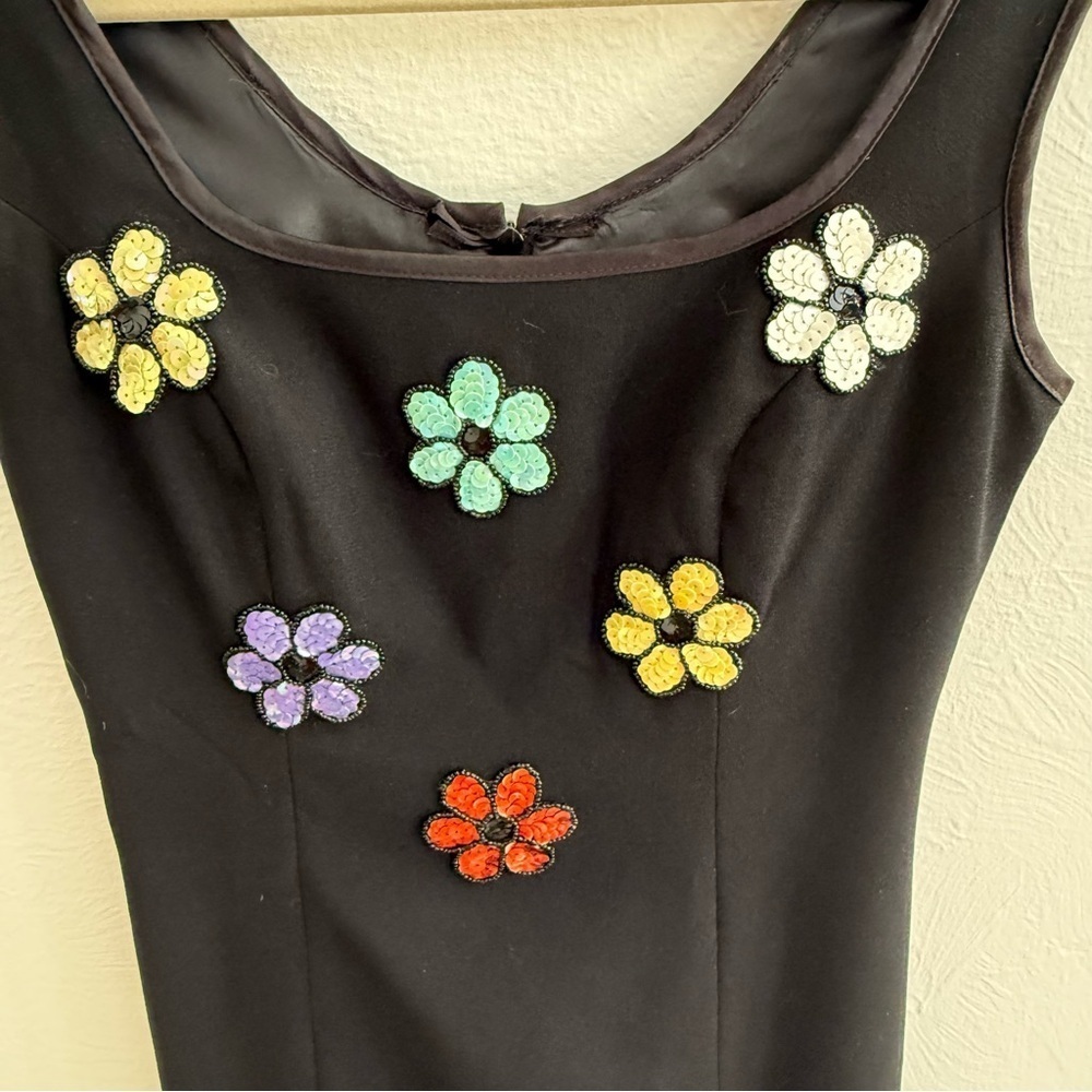 Vintage Cache Black Maxi Sequin Beaded Flower Dress - Picture 14 of 15